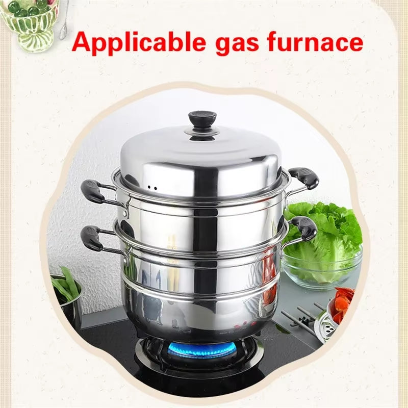 CAKEHOUD Multifunctional Large-Capacity Cooking Pot for Household Stainless Steel Two-Layer and Three-Layer Thick Steam Soup Pot