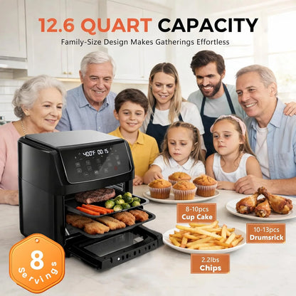 12 QT Air Fryer Toaster Oven, View Windows and Timer with 10 Preset Cooking Modes, MAX 400℉ for Crispy, 85% Less Oil, Fast Roast, Preheat, Shake, Bake