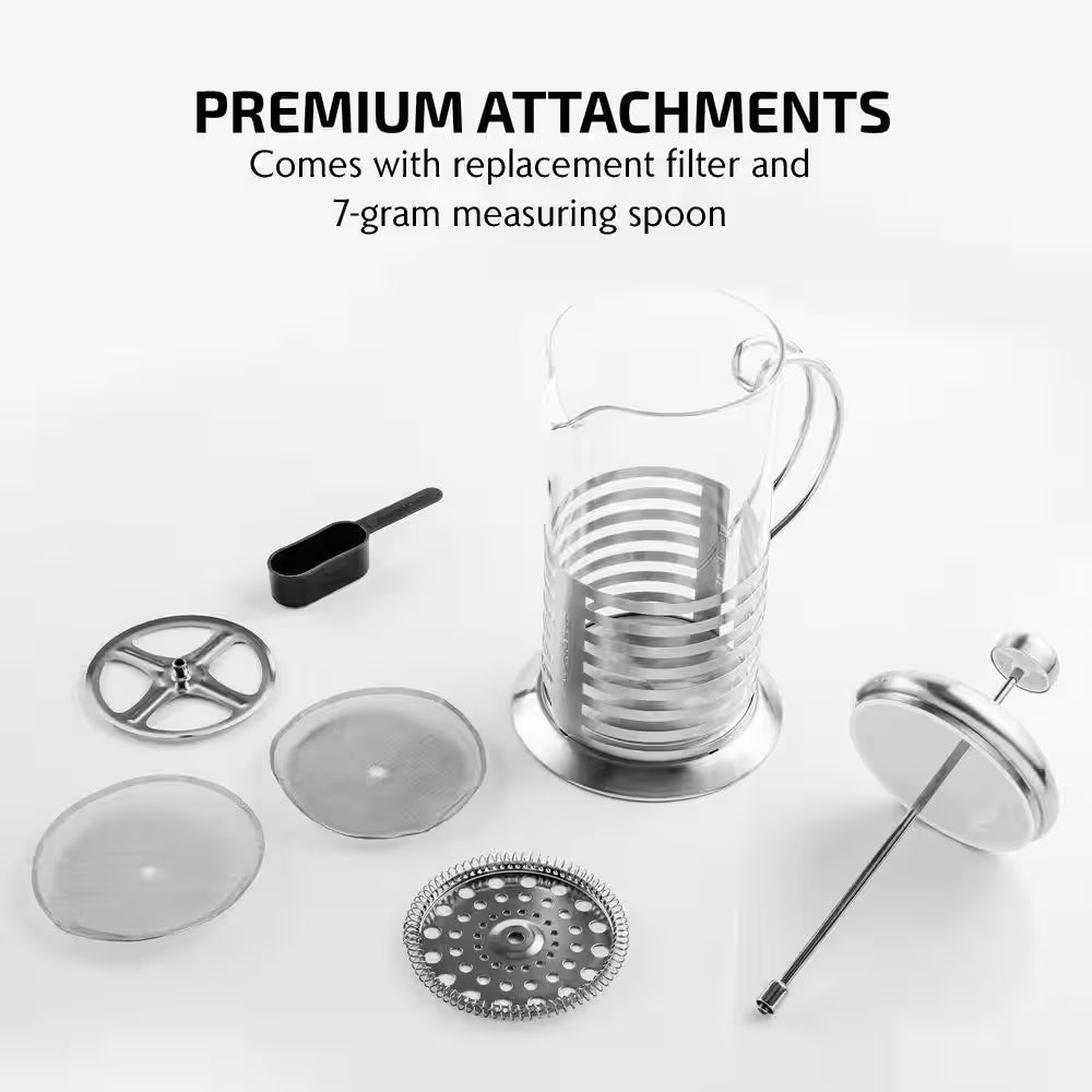 4.5 Cup Stainless Steel French Press Cafetiere Coffee and Tea Maker with 4-Level Mesh Filter