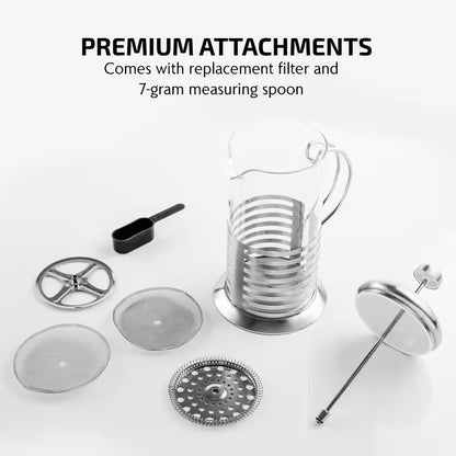 4.5 Cup Stainless Steel French Press Cafetiere Coffee and Tea Maker with 4-Level Mesh Filter