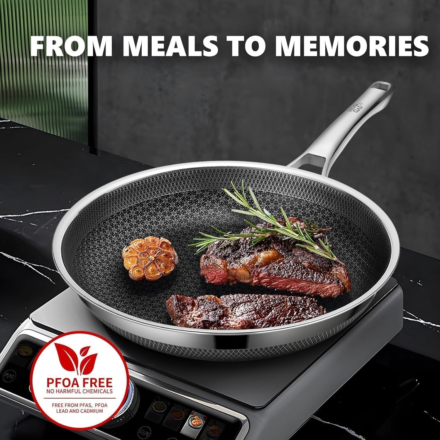 Non Stick Frying Pans 12 Inch, Hybrid Frying Pans Nonstick with Lid,Non Stick Stainless Steel Skillets, Dishwasher and Oven-Safe Chef Pan, PFOA Free Cookware