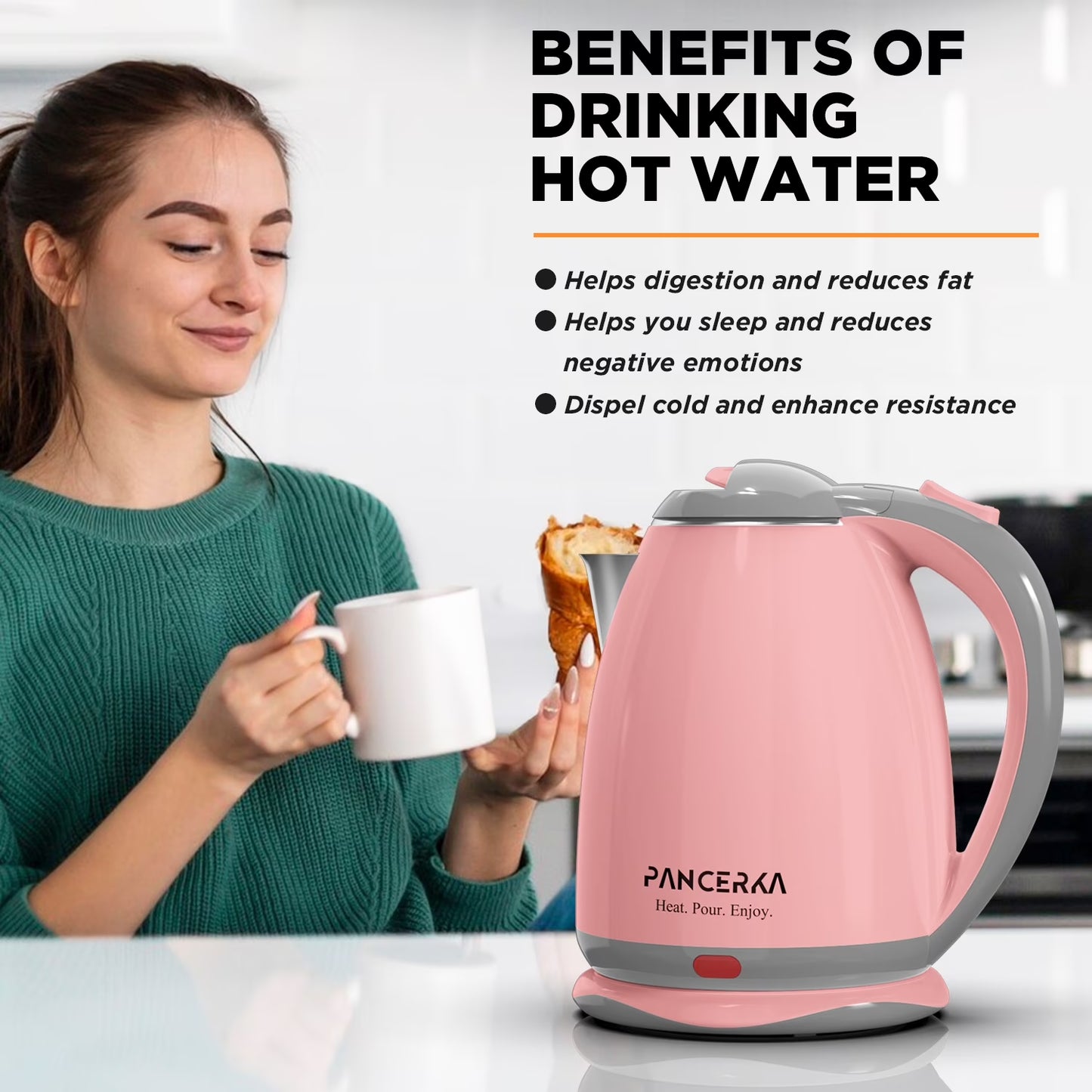 Electric Kettle, 1.8L Tea Kettle for Coffee or Tea, Fast Boiling, Auto Shut-Off, Pink