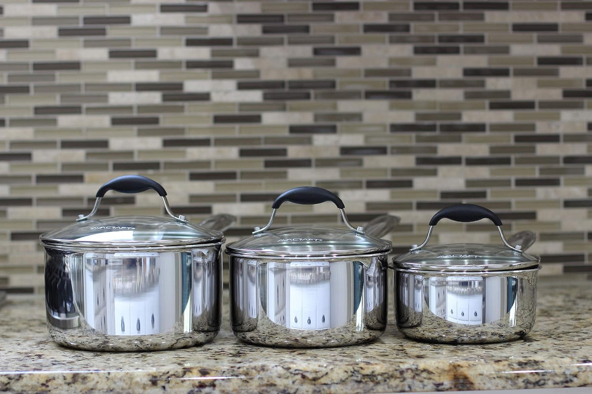 3.5 Quart Tri-Ply Stainless Steel Saucepan with Glass Strainer Lid