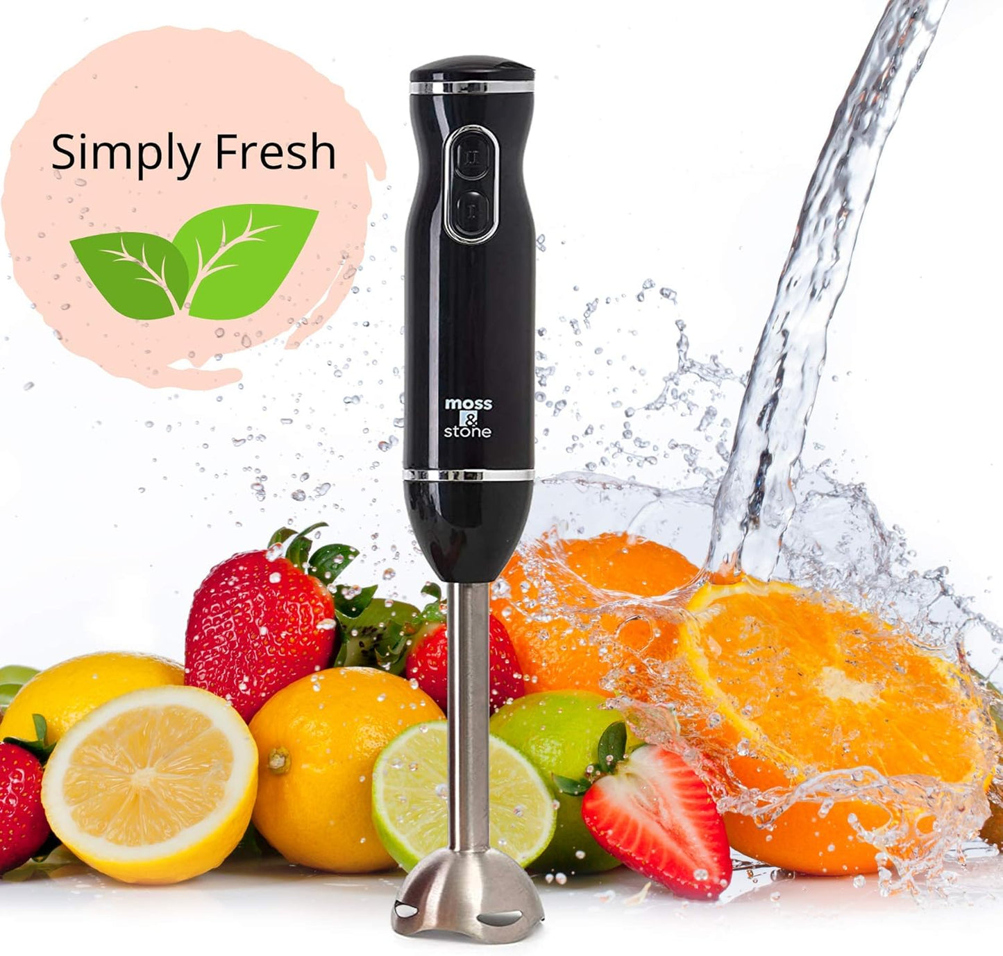 Electric Hand Blender Set, 300W Immersion Hand Blender with Whisk and Chopper, Stainless Steel Shaft and Blades, 2-Speed Handheld Mixer with Ergonomic Grip, Black
