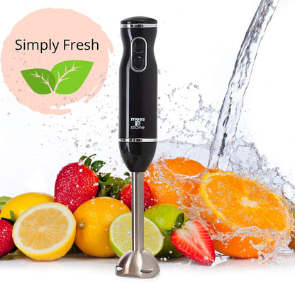 Electric Hand Blender Set, 300W Immersion Hand Blender with Whisk and Chopper, Stainless Steel Shaft and Blades, 2-Speed Handheld Mixer with Ergonomic Grip, Black