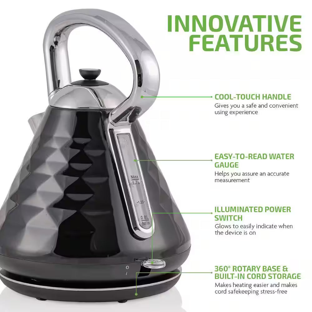 Cleo Collection 7.1-Cup Black Electric Kettle with Boil-Dry Protection and Auto Shut-Off