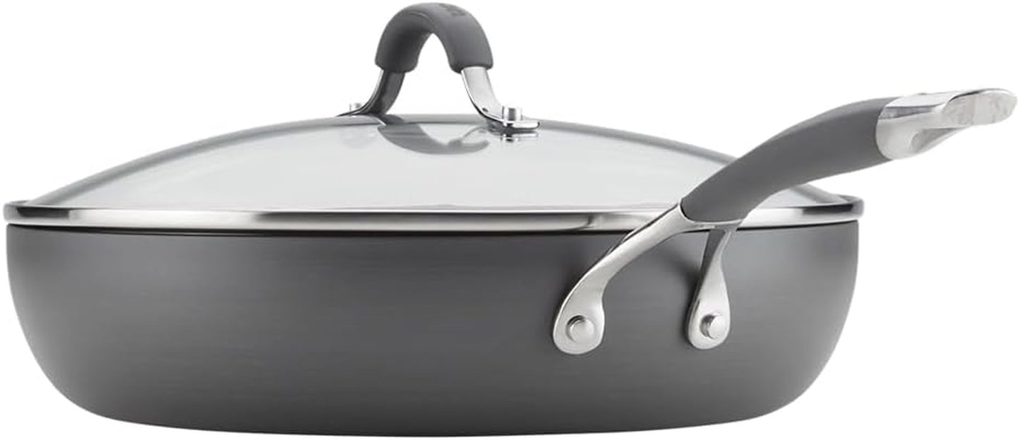 Radiance Hard Anodized Nonstick Deep Frying Pan with Lid, 12 Inch Frying Pan with Lid, Deep Skillet, Gray