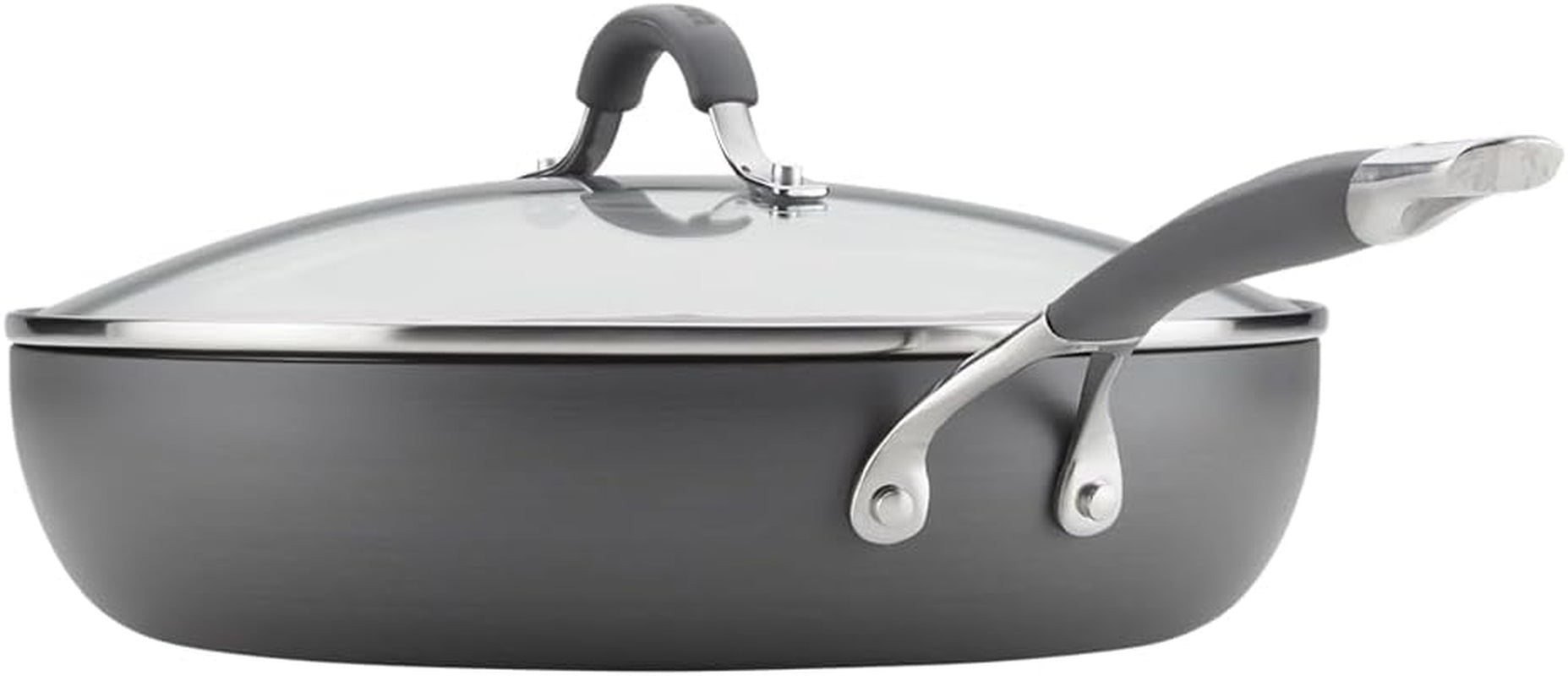 Radiance Hard Anodized Nonstick Deep Frying Pan with Lid, 12 Inch Frying Pan with Lid, Deep Skillet, Gray