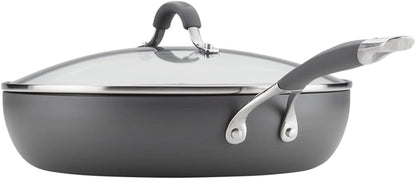 Radiance Hard Anodized Nonstick Deep Frying Pan with Lid, 12 Inch Frying Pan with Lid, Deep Skillet, Gray