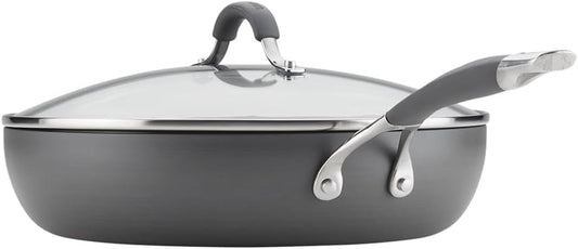 Radiance Hard Anodized Nonstick Deep Frying Pan with Lid, 12 Inch Frying Pan with Lid, Deep Skillet, Gray