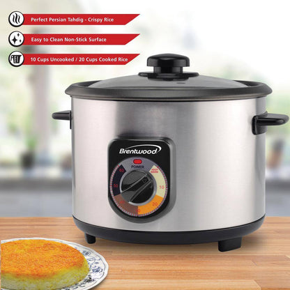 10-Cup Stainless Steel Crunchy Persian Rice Cooker with Lid